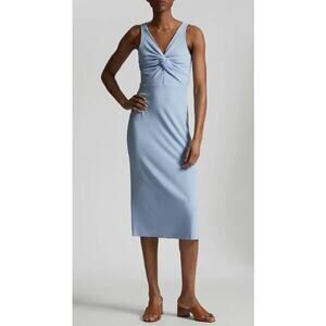 & Other Stories 'Ribbed' Blue Twist-Front Midi Dress Size L